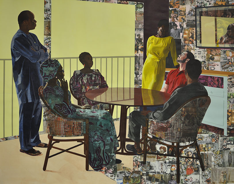 Njideka Akunyili Crosby, I Still Face You, 2015. Acrylic, charcoal, color pencils, collage, and transfers on paper. 84 x 105 inches. Courtesy of the artist and Victoria Miro, London.