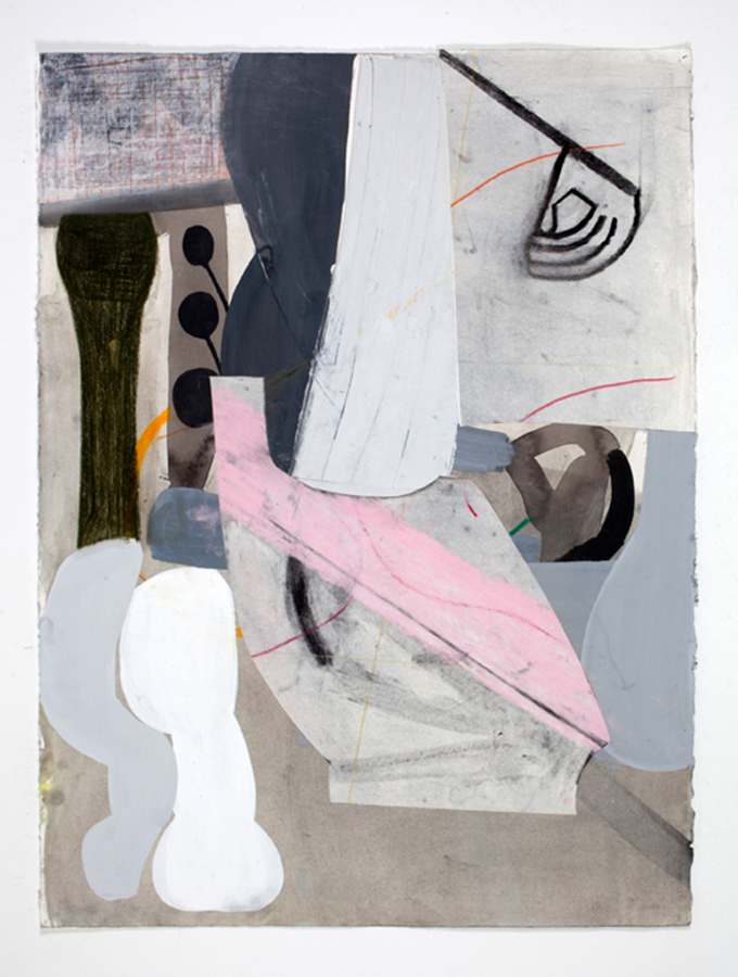 艾米·西尔曼，《站立聆听的形状》#31，2012 年。纸上墨水和粉笔，30 × 22 1/2 英寸。由艺术家和纽约 Sikkema Jenkins & Co. 提供