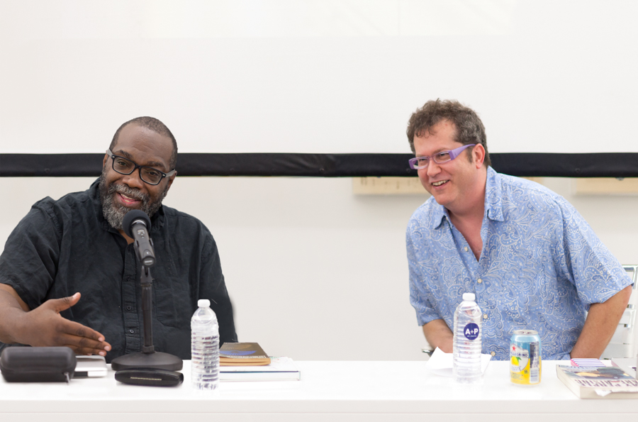 In Conversation: Fred Moten and Pat Thomas at Art + Practice. Los Angeles. April 16, 2015. Photo by Elon Schoenholz.